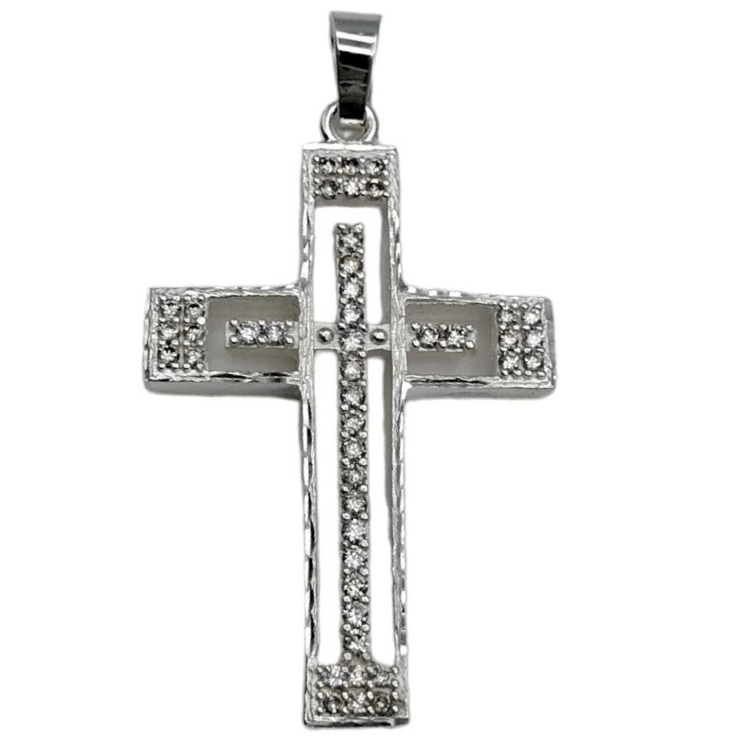 DIJE CRUZ FANCY CON CZ 5 CM PLATA .925