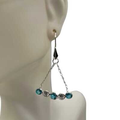 ARETE DE ARILLO CON CZ Y FLORES, VARIOS COLORES  3 cm.  PLATA .925