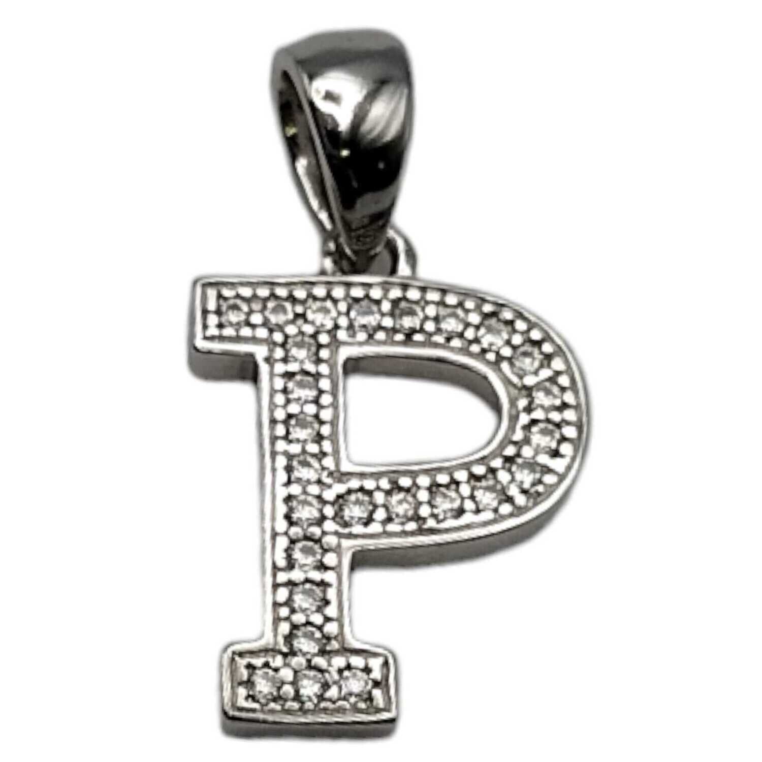 Dije rodisado Letra con micropave. 1.5cm. de largo. PLATA .925