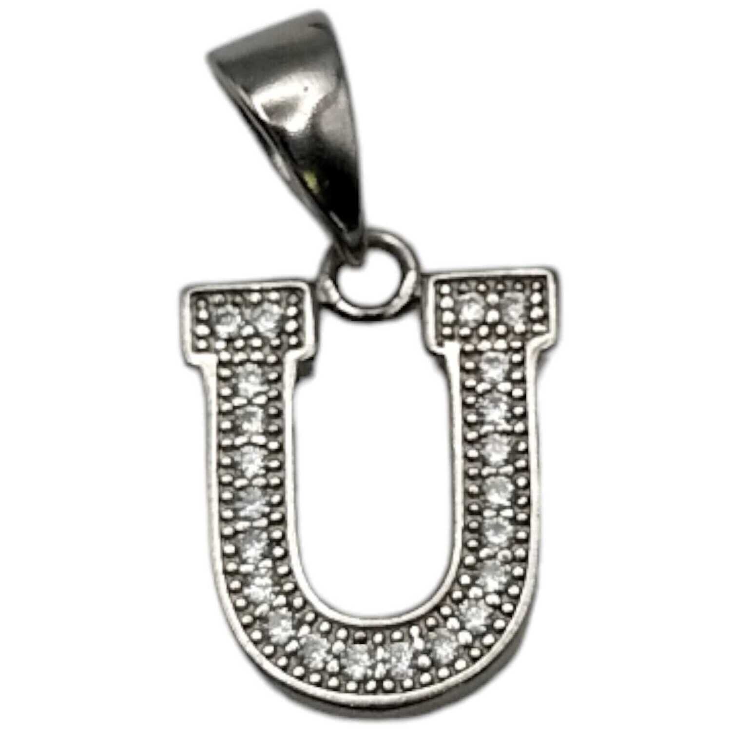 Dije rodisado Letra con micropave. 1.5cm. de largo. PLATA .925