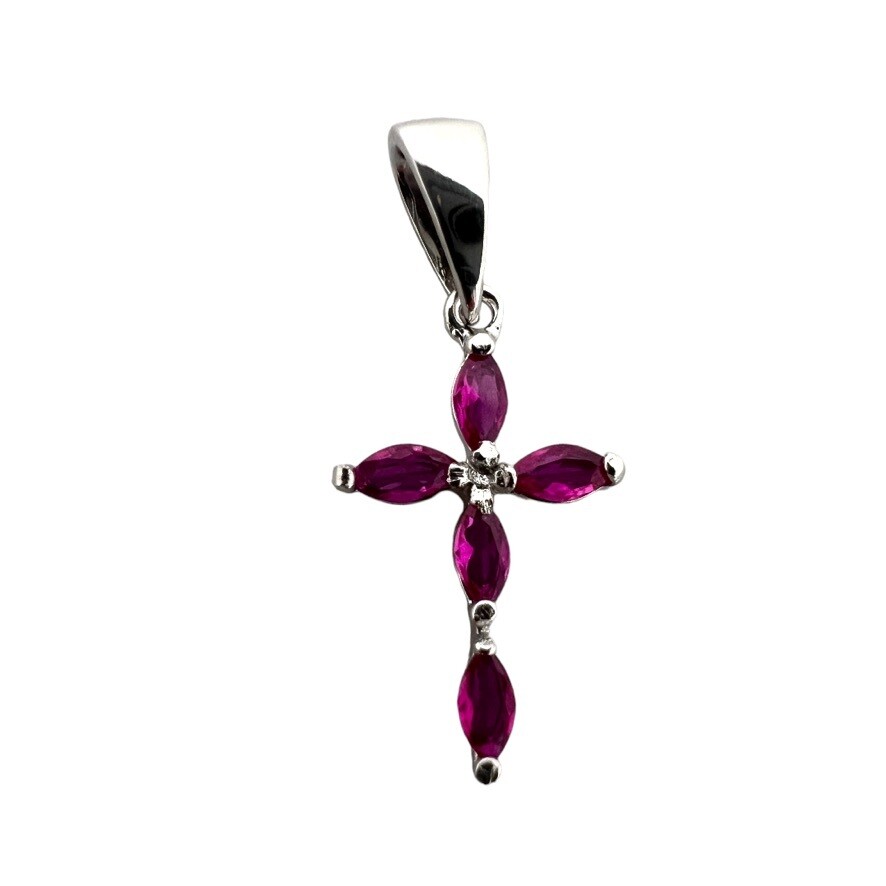 DIJE CRUZ FANCY ITALIANA ROJA MIDE 1.5.CM PLATA 925
