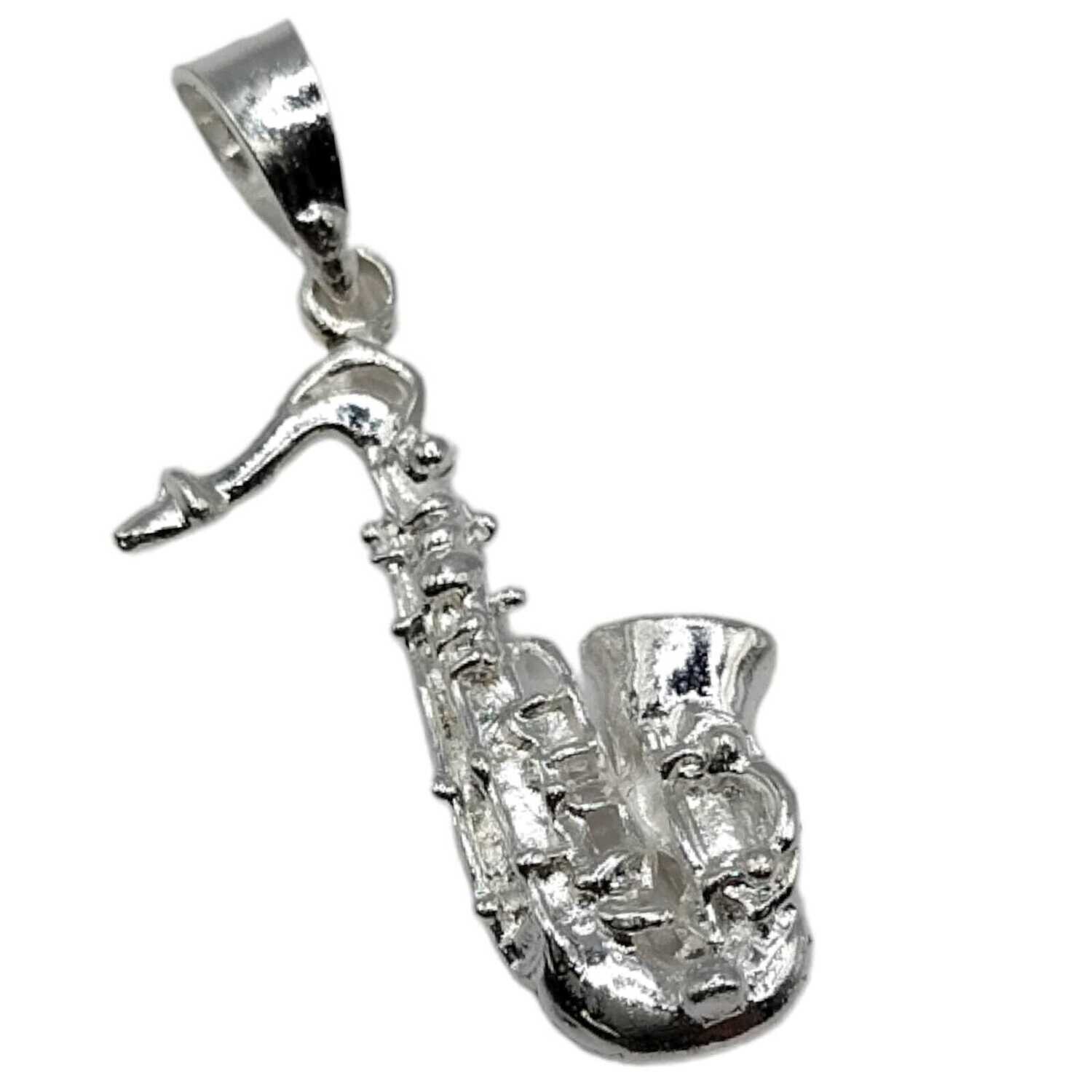 DIJE DE TROMPETA  3.5 CM LARGO TOTAL PLATA .925