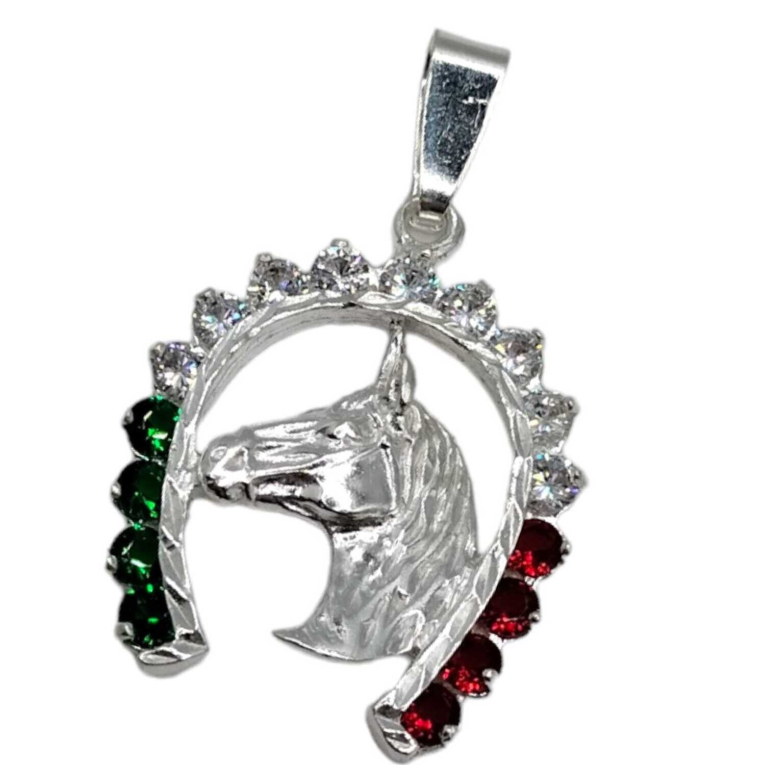 DIJE DE CABALLO 3.5 CM  TRICOLOR PLATA .925