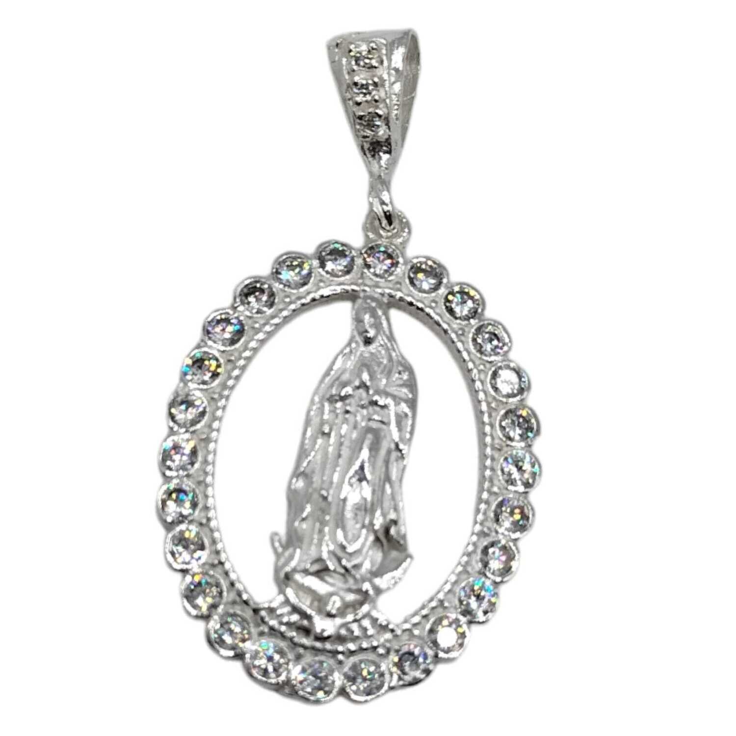 DIJE VIRGEN DE GUADALUPE CZ BLANCA 4.5 CM LARGO TOTAL PLATA .925