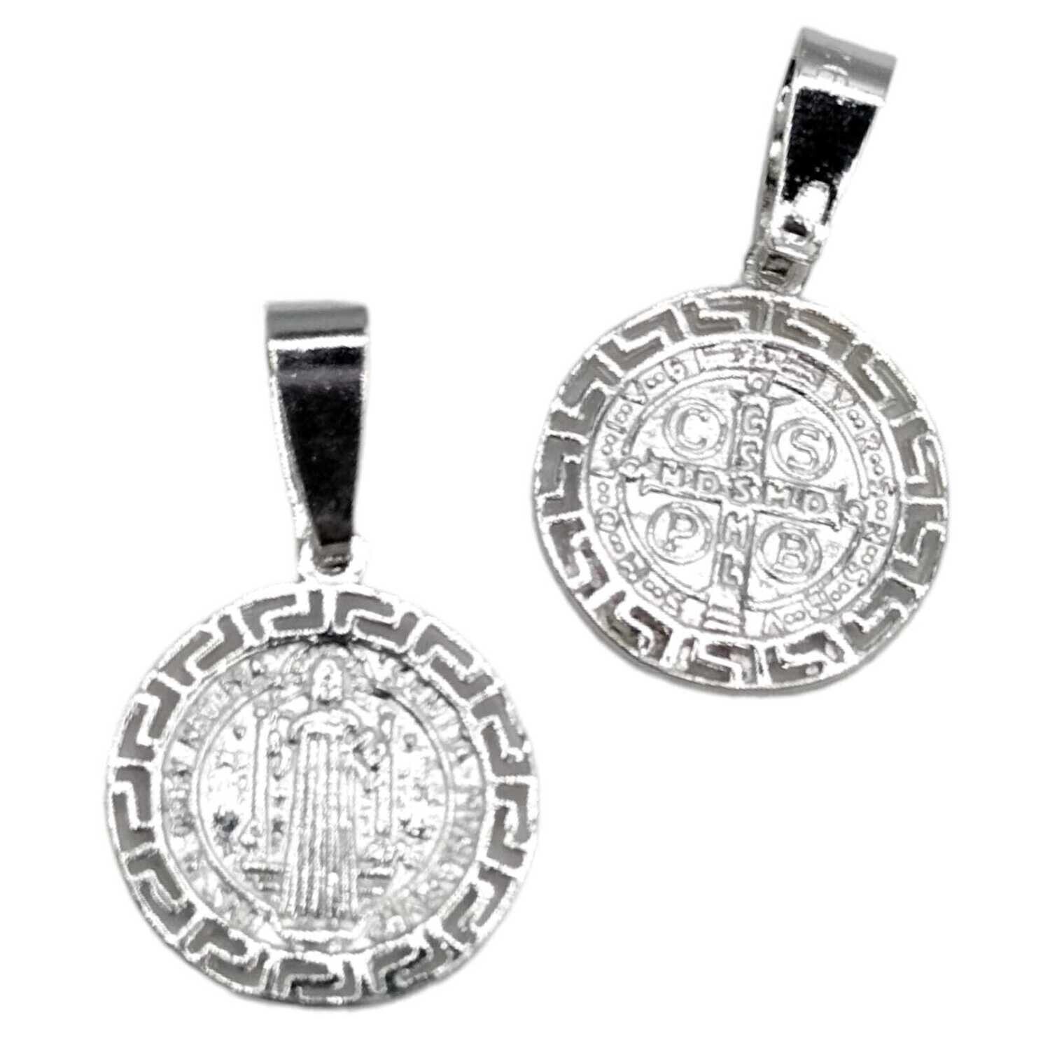 MEDALLA SAN BENITO 1.5 CM CON GRECAS PLATA .925