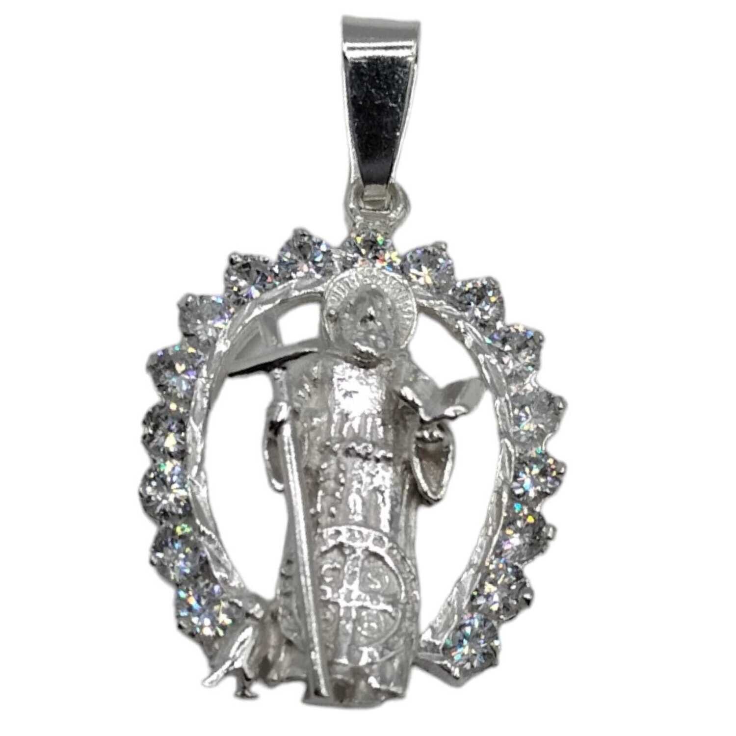DIJE SAN BENITO CZ BLANCA 4.5 CM PLATA .925