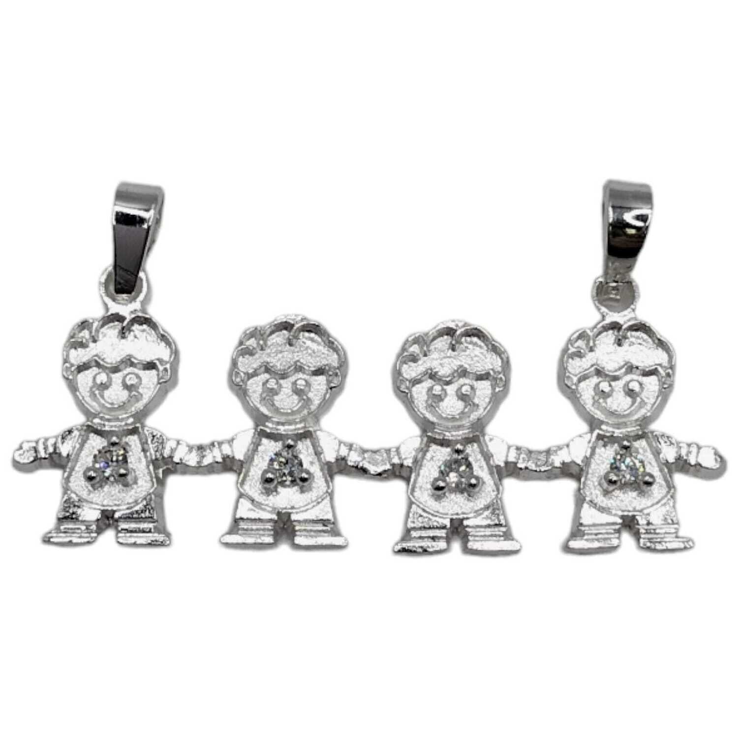 DIJE 4 NIÑOS 4.5 CM ANCHO PLATA .925
