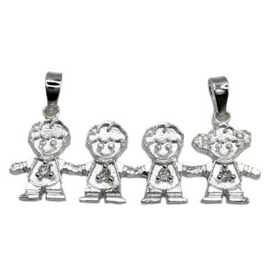 DIJE 3 NIÑOS 1 NIÑA 4.5 CM ANCHO PLATA .925