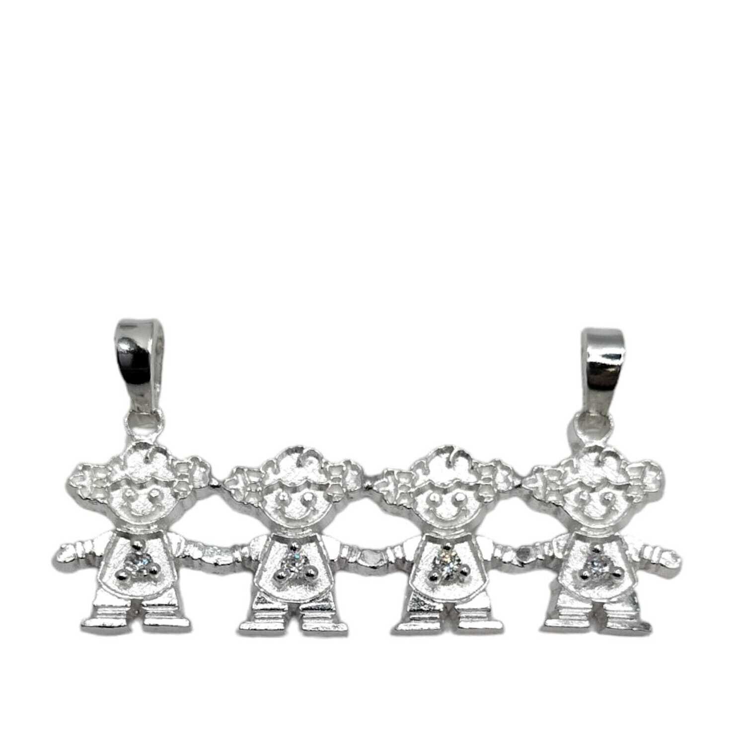 DIJE 4 NIÑAS 4.5 CM ANCHO PLATA .925