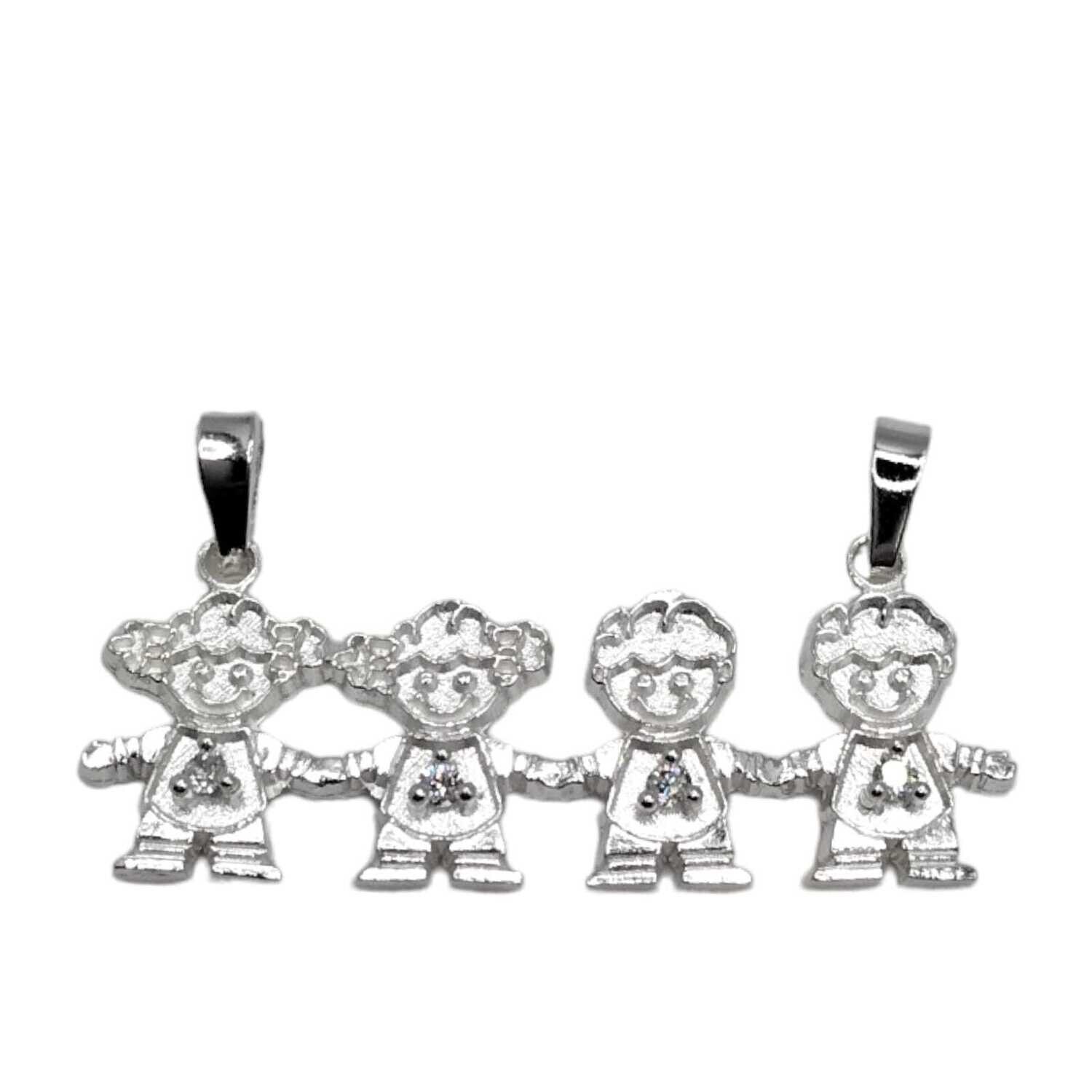 DIJE 2 NIÑOS Y 2 NIÑAS 4.5 CM ANCHO PLATA .925