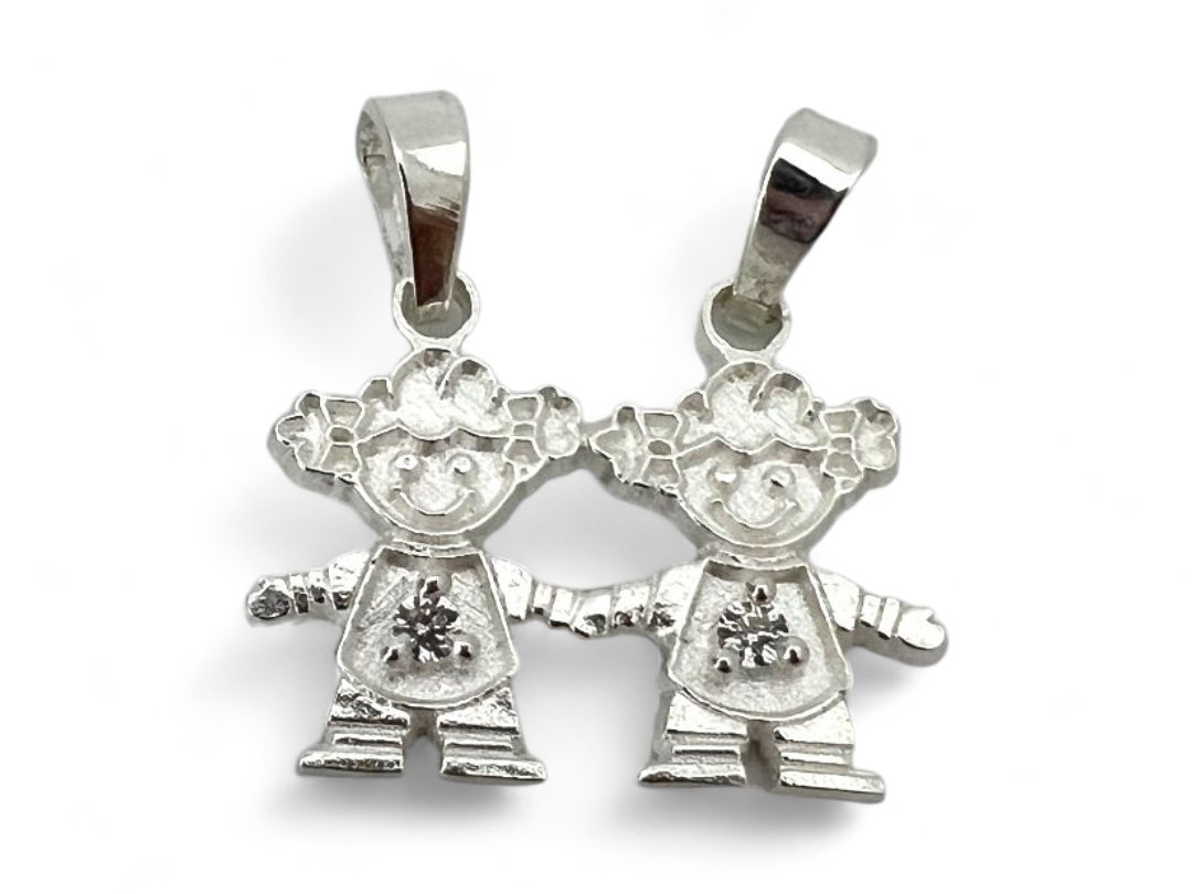 DIJE NIÑAS CZ BCA  1.8 X 2.5 CM PLATA .925