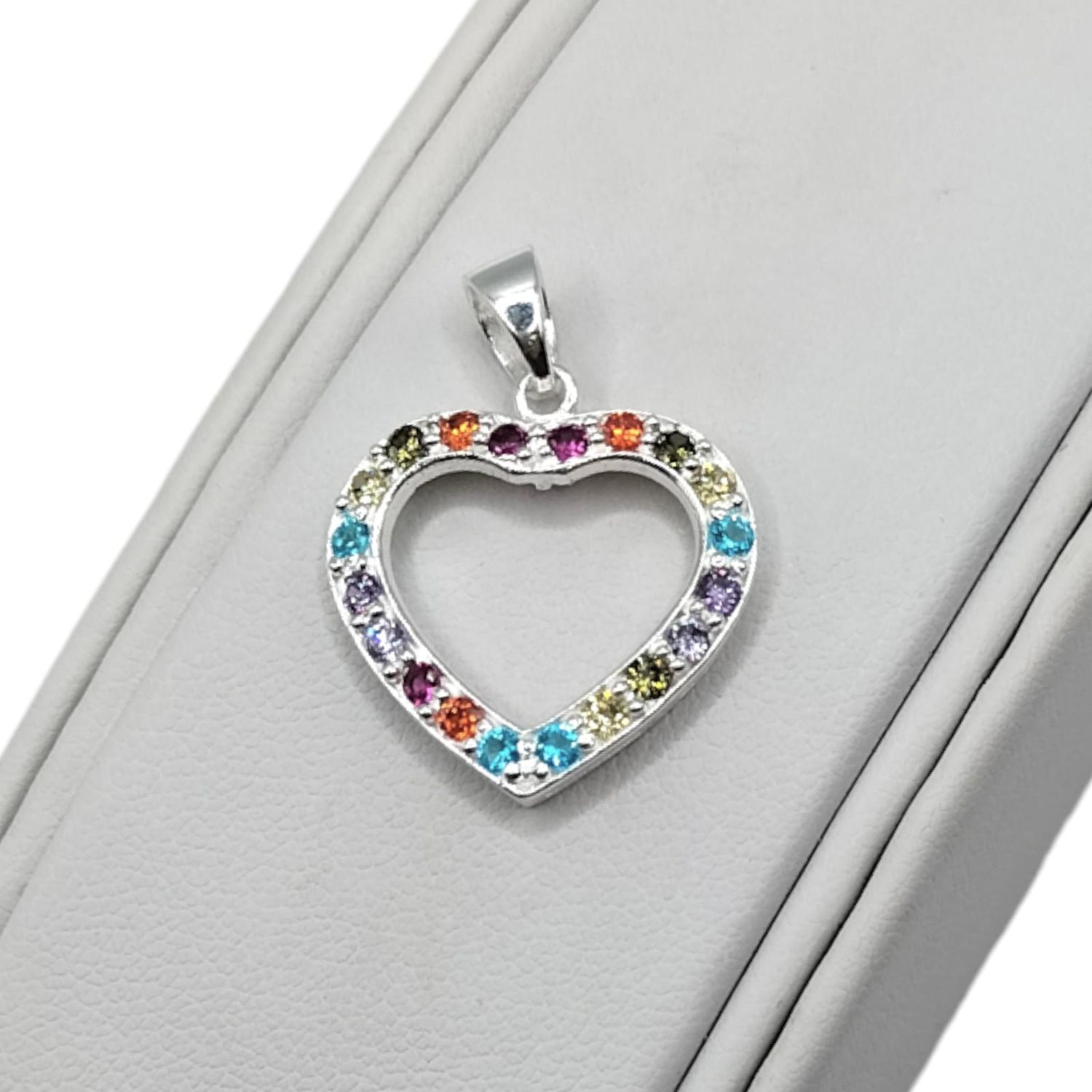 DIJE CORAZON CZ MULTICOLOR 2.5 CM PLATA .925