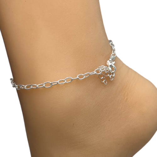 Tobillera Fancy Mide 9 &quot;  Con Extensión En Plata 925
