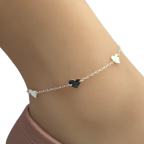 Tobillera Corazones Mide 9.5 Plata Italiana 925