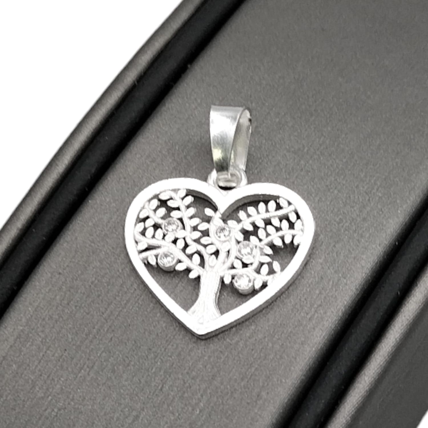 DIJE CORAZON ARBOL DE LA VIDA CON CZ PLATA .925