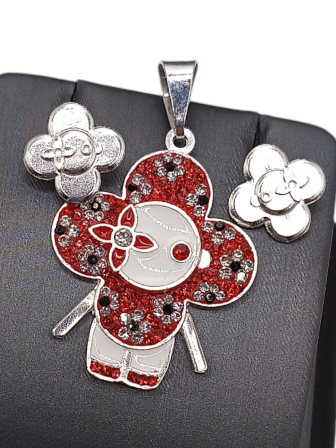 SET ARETE Y DIJE FLOR VIVI ROJA PLATA .925