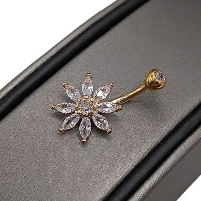 Arete Ombligo Flor con cz  ACERO INOXIDABLE