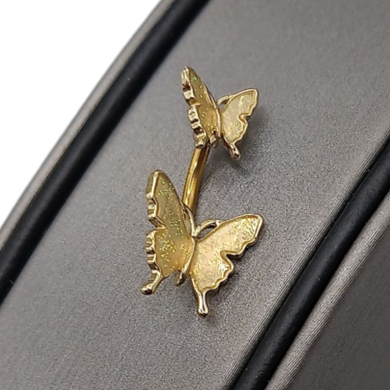 Arete Ombligo Doble Mariposa Dorada ACERO INOXIDABLE