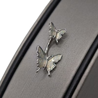 Arete Ombligo Doble Mariposa ACERO INOXIDABLE