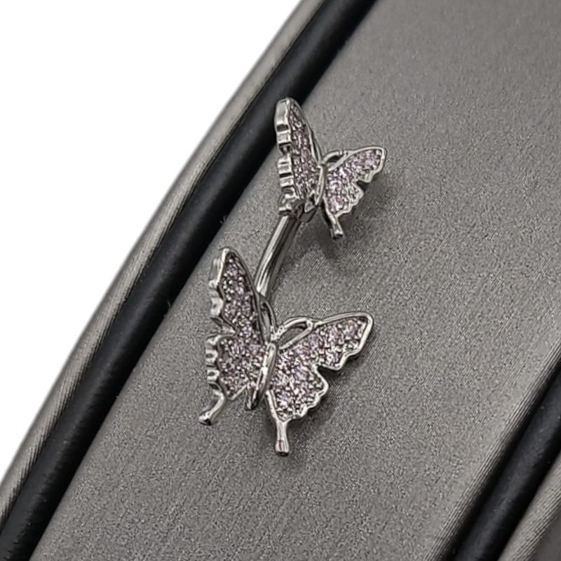 Arete Ombligo Doble Mariposa ACERO INOXIDABLE