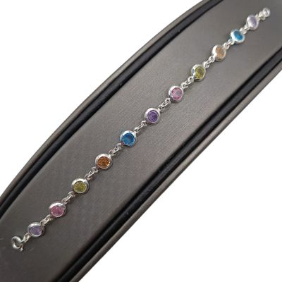 PULSERA CON CZ DE COLORES 7&quot; PLATA .925