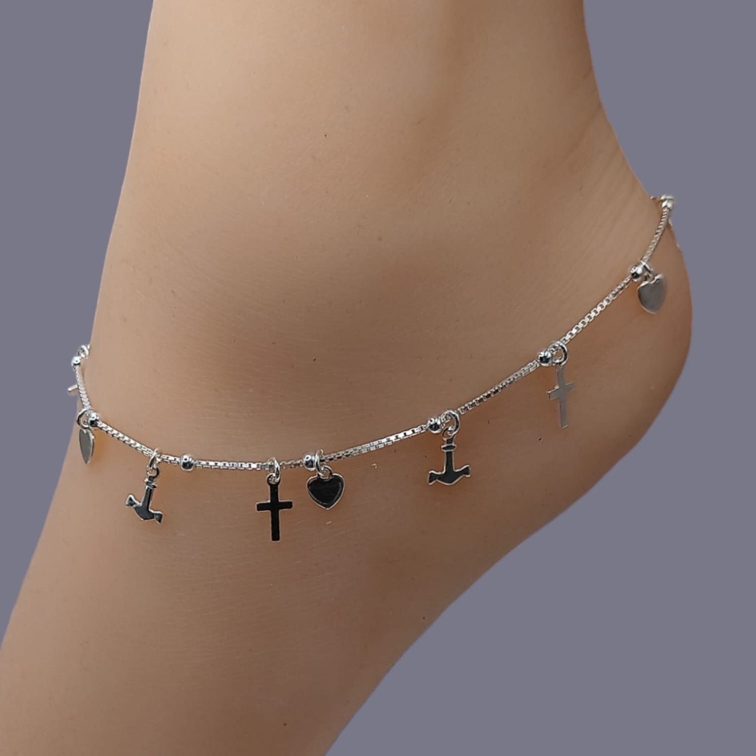 Tobillera Charms Mide 9.5 Pulgadas De Largo Plata Italiana 925
