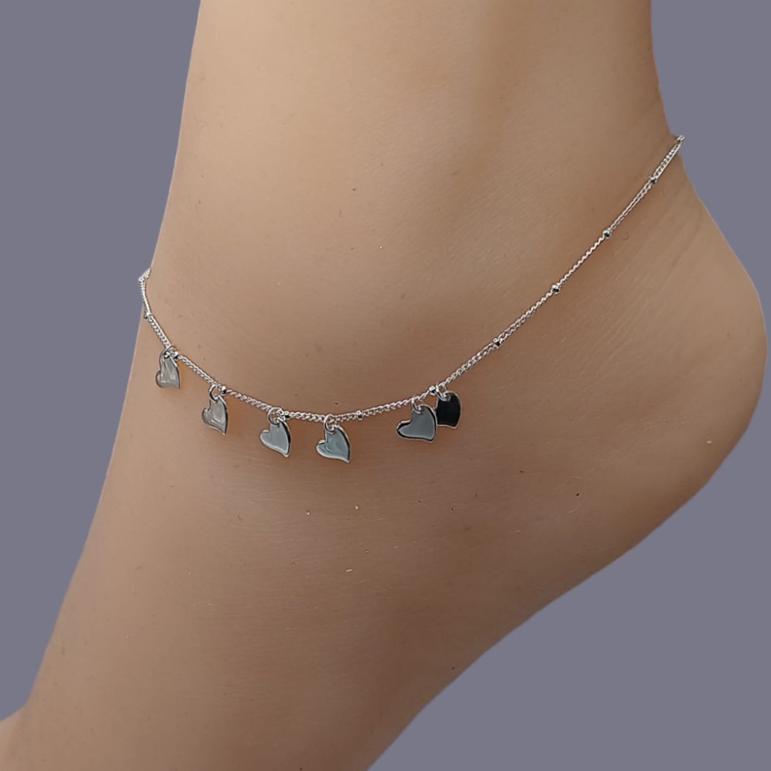 Tobilleras Corazones Colgantes Plata Italiana 925, Mide 9.5 Pulgadas Pulgadas De Largo plata .925