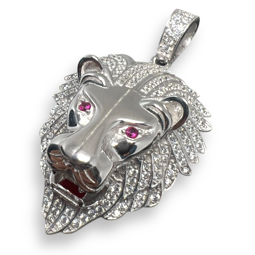 DIJE CABEZA DE LEON EXTRA FANCY 5 CM  PLATA .925