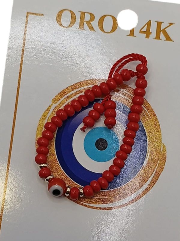 PULSERA HILO OJITO ROJO PARA  INFANTE ORO 14K