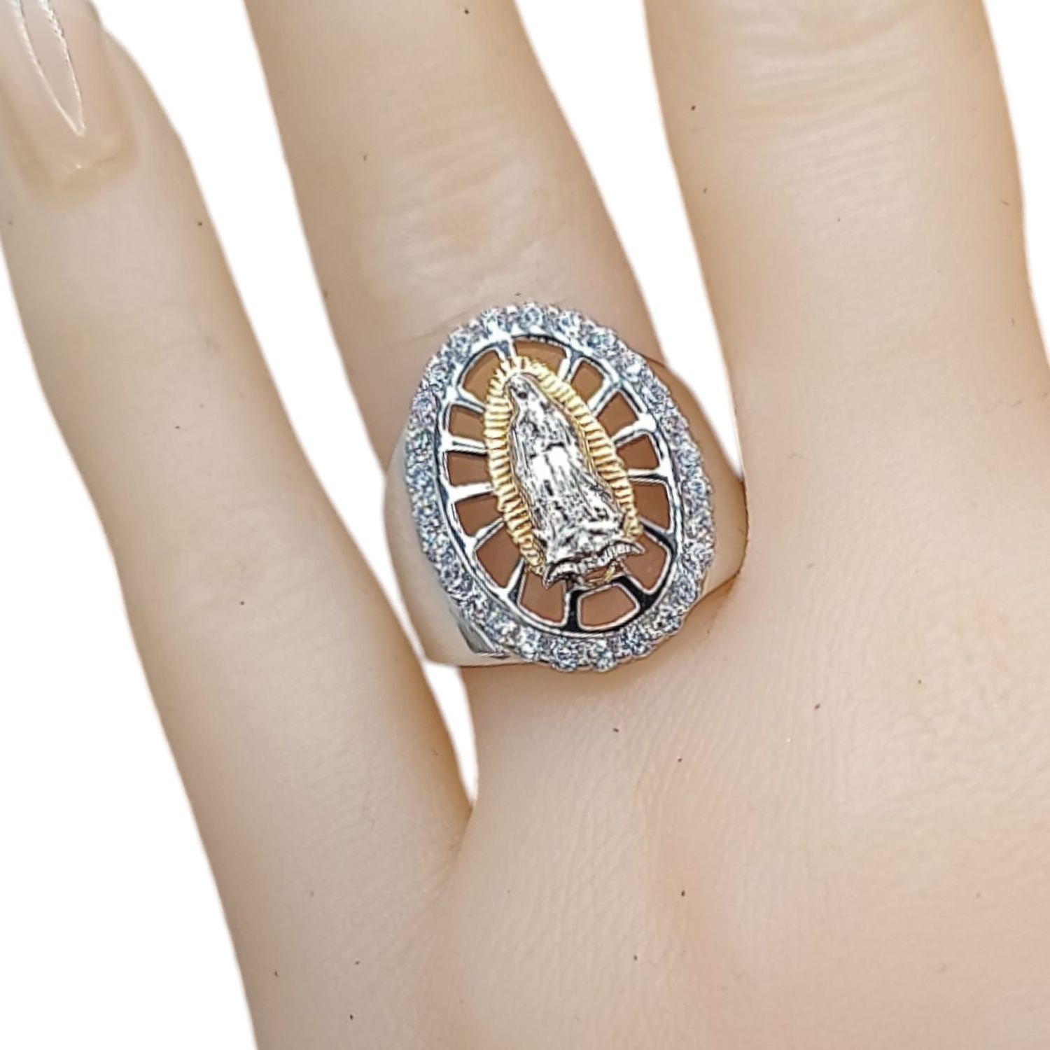 ANILLO V DE GPE 2 COLORES  CON CZ VARIAS MEDIDAS PLATA .925