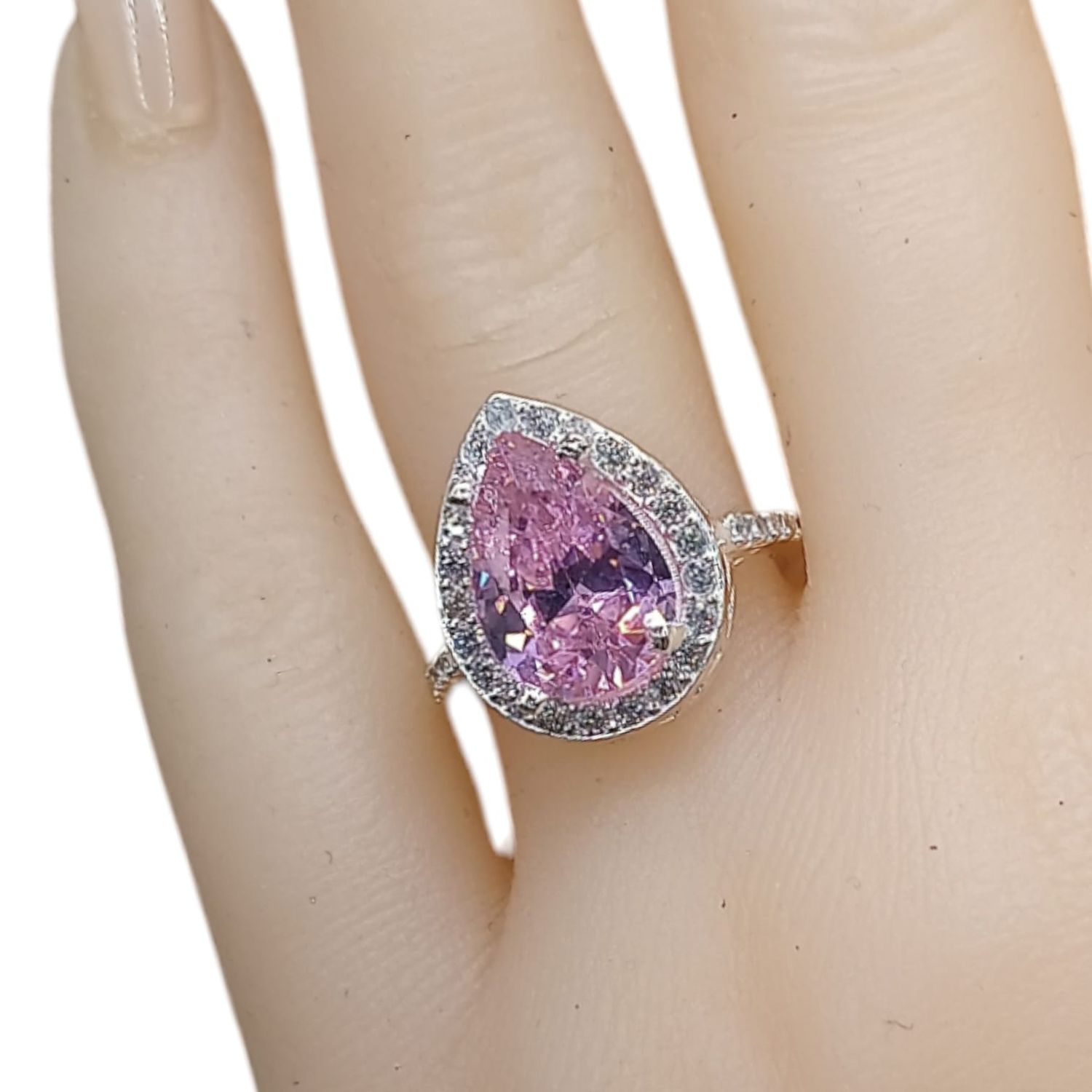 ANILLO GOTA CZ ROSA VARIAS MEDIDAS  PLATA .925