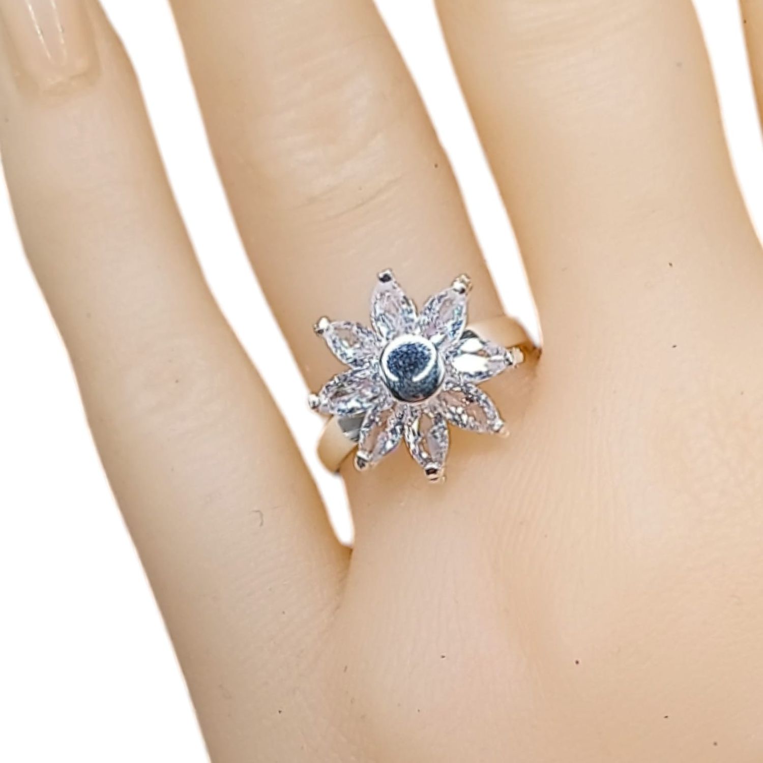 ANILLO GIRATORIO FLOR CZ BLANCA #VARIAS MEDIDAS PLATA .925