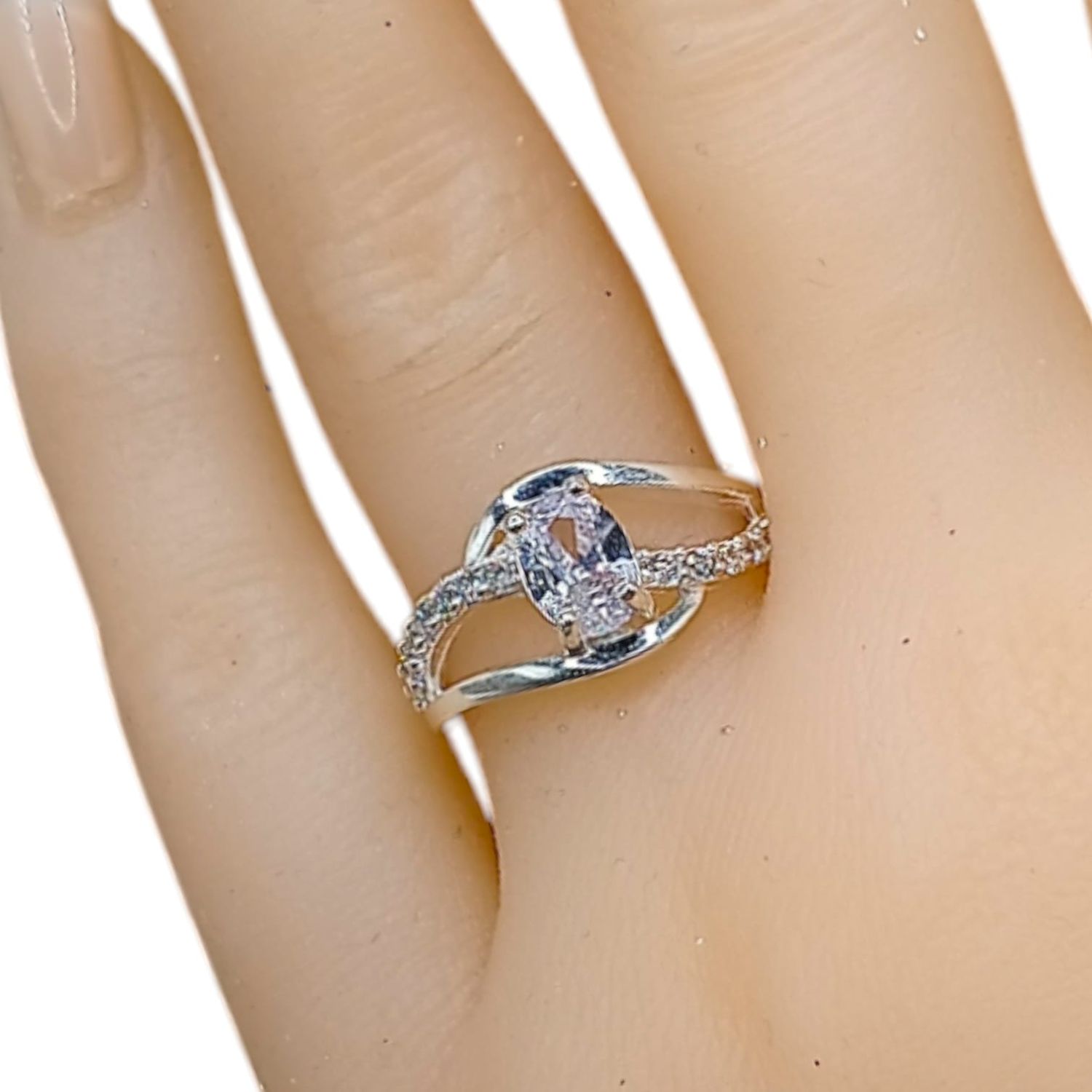 ANILLO ONDULADO CON CZ BLANCO # 6  PLATA .925