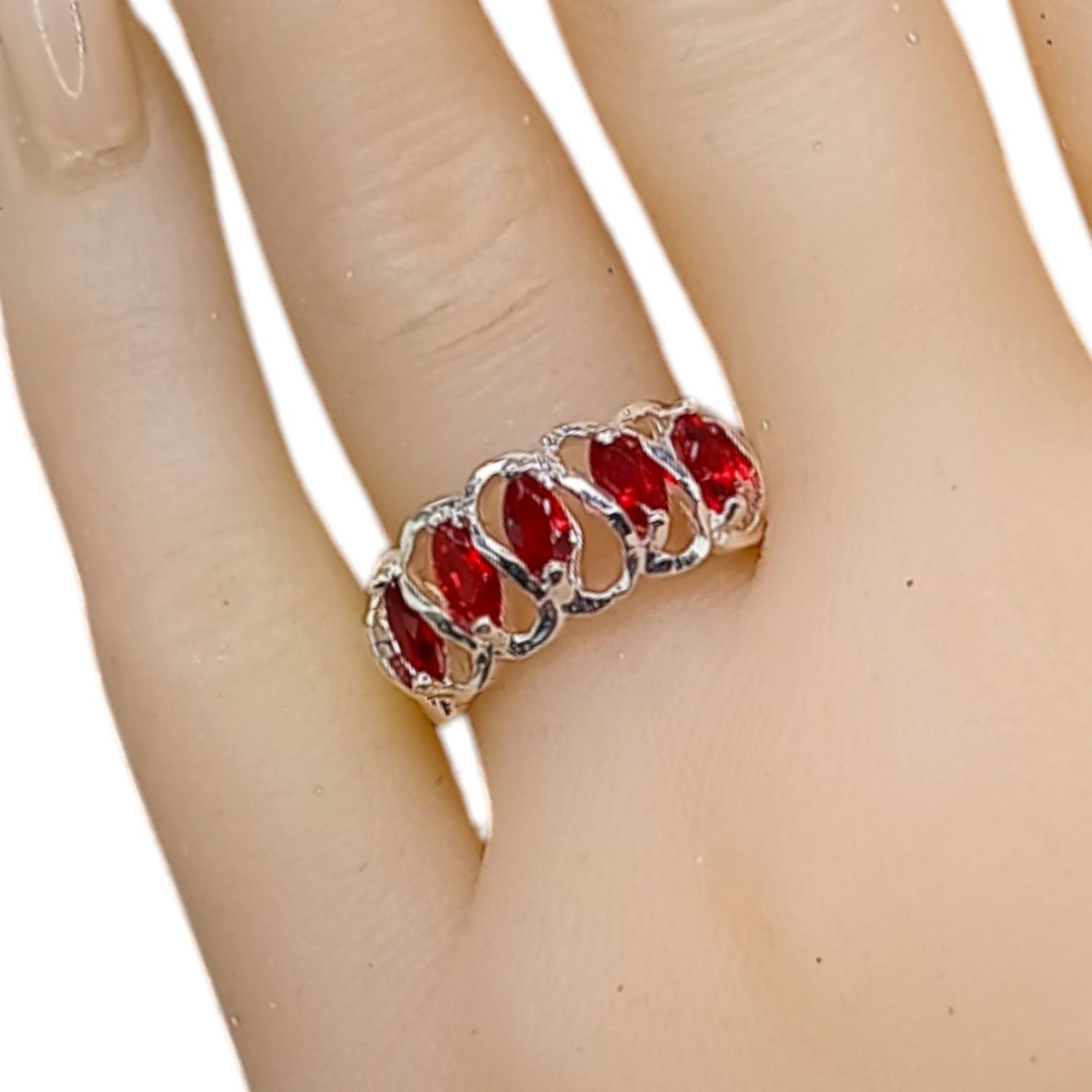 Anillo Marquiz rojo VARIAS MEDIDAS  PLATA .925