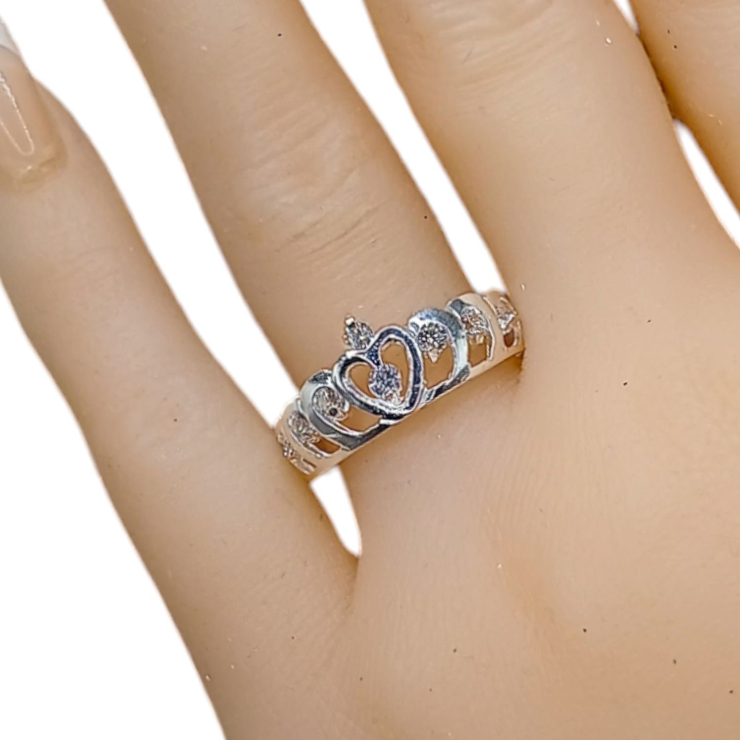 ANILLO CORONA CORAZON # 9.5  PLATA .925