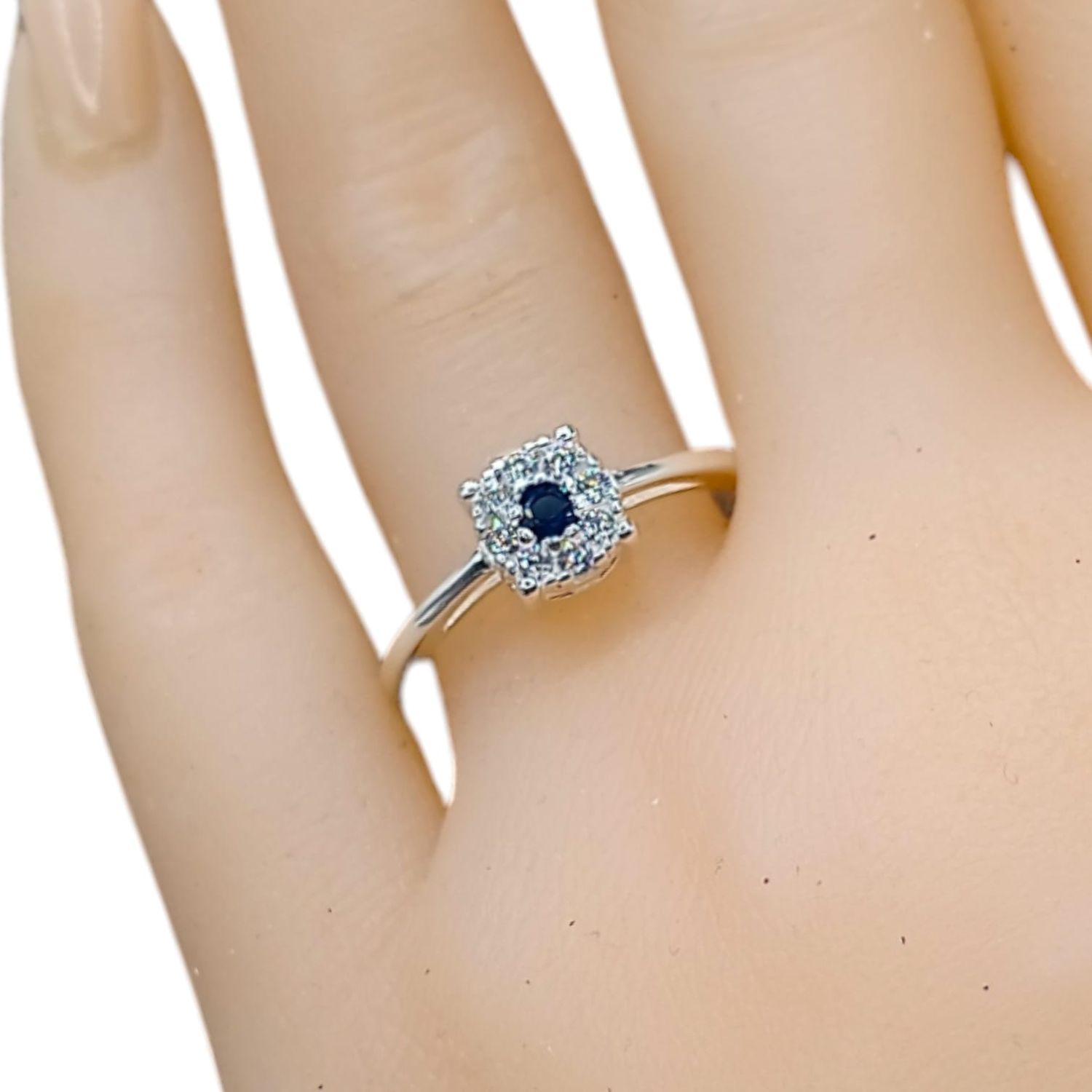ANILLO MINI CZ BLANCO Y NAVY # 9.5 PLATA .925