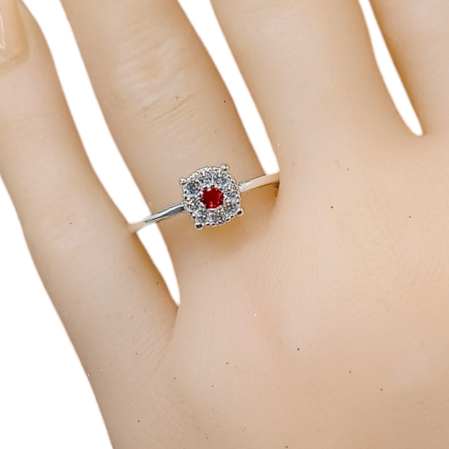ANILLO MINI CZ BLANCO Y ROJO #9.5 PLATA .925