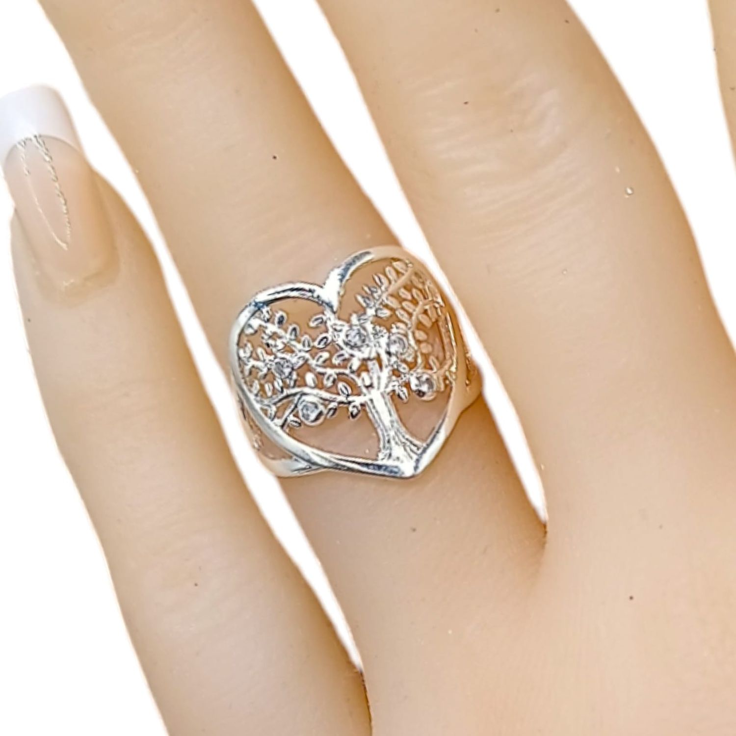 ANILLO CORAZON CON ARBOL MEDIDA #5.5 PLATA .925