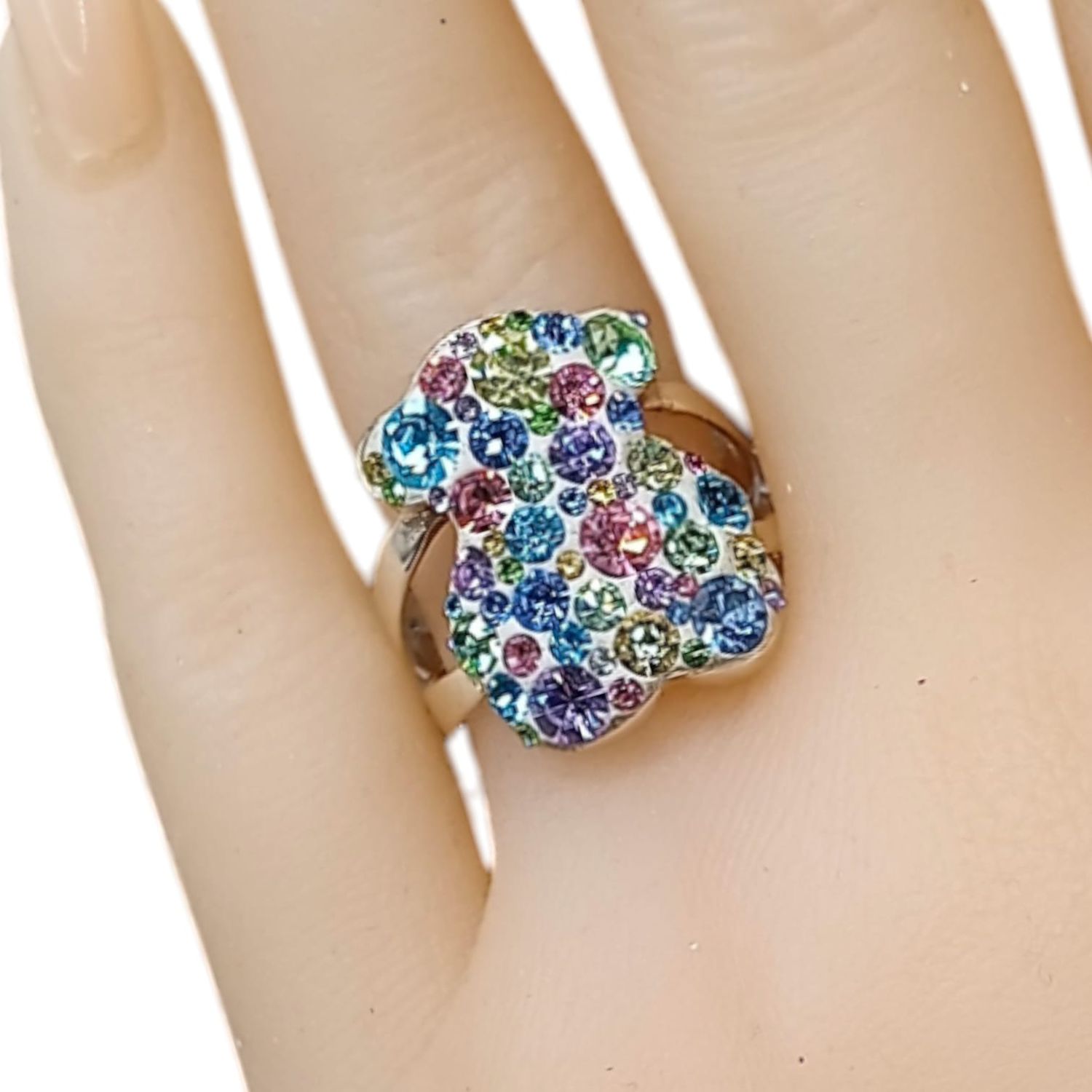 ANILLO OSITO MULTIPIEDRA SW COLORES VARIAS MEDIDAS PLATA .925