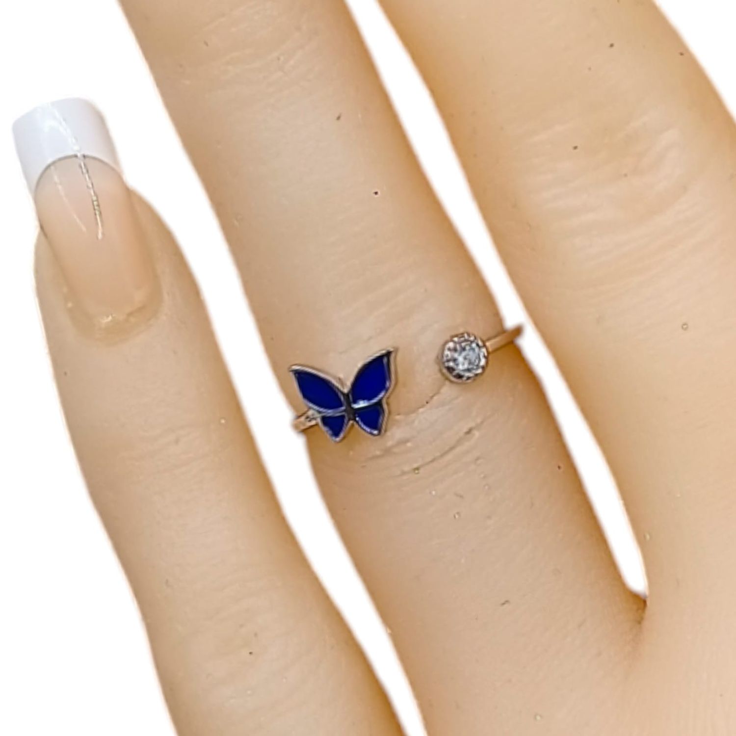 ANILLO MARIPOSA ESMALTADA AZUL AJUSTABLE PLATA .925