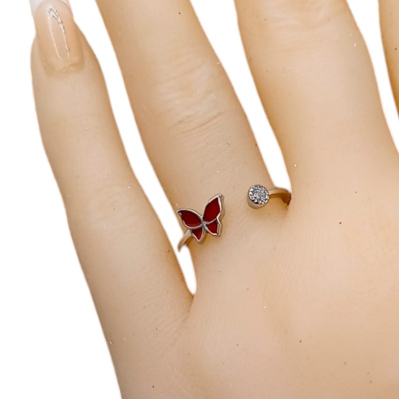 ANILLO MARIPOSA NINA AJUSTABLE ROJO PLATA .925