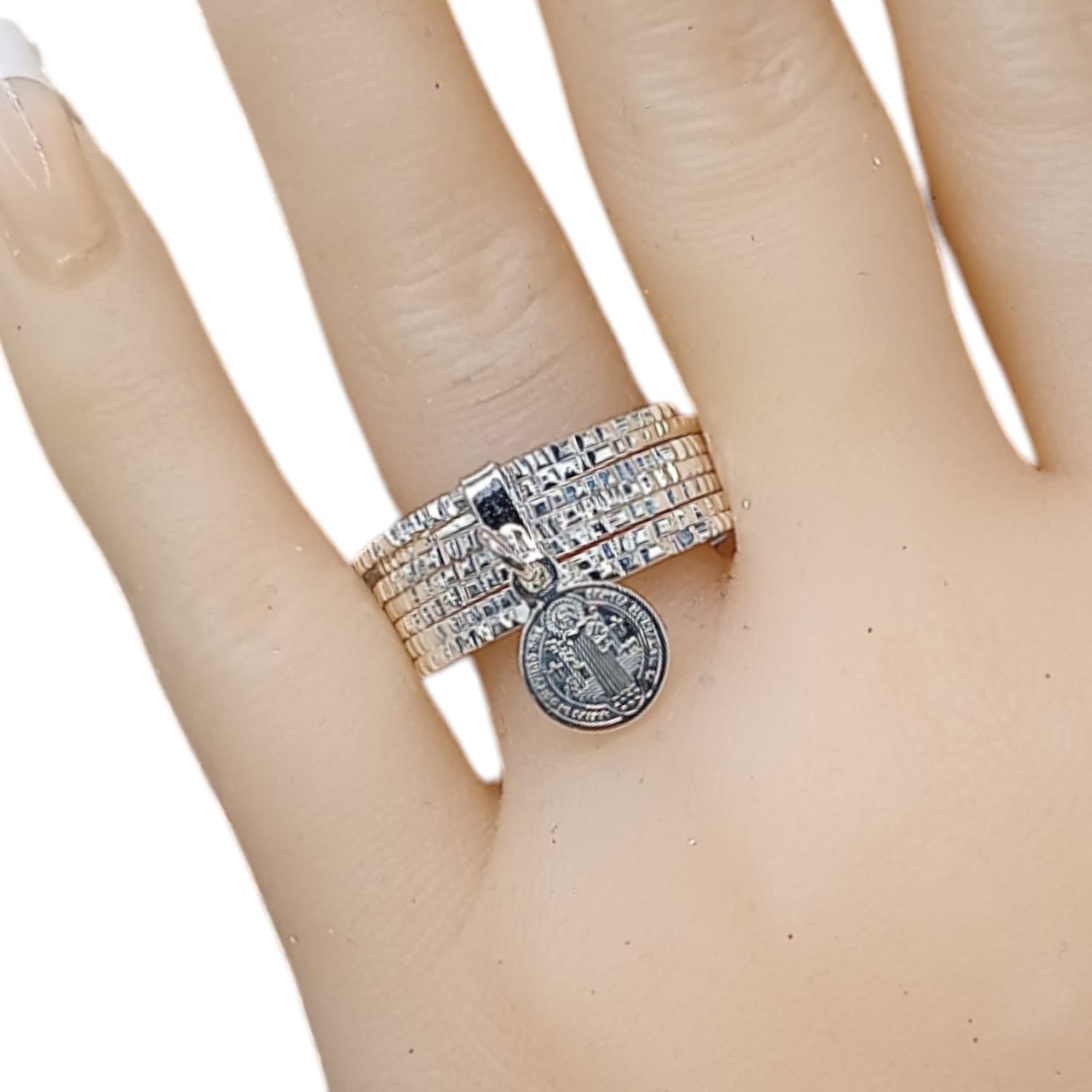ANILLO SEMANARIO CON MEDALLA SAN BENITO MEDIDA #11 PLATA .925