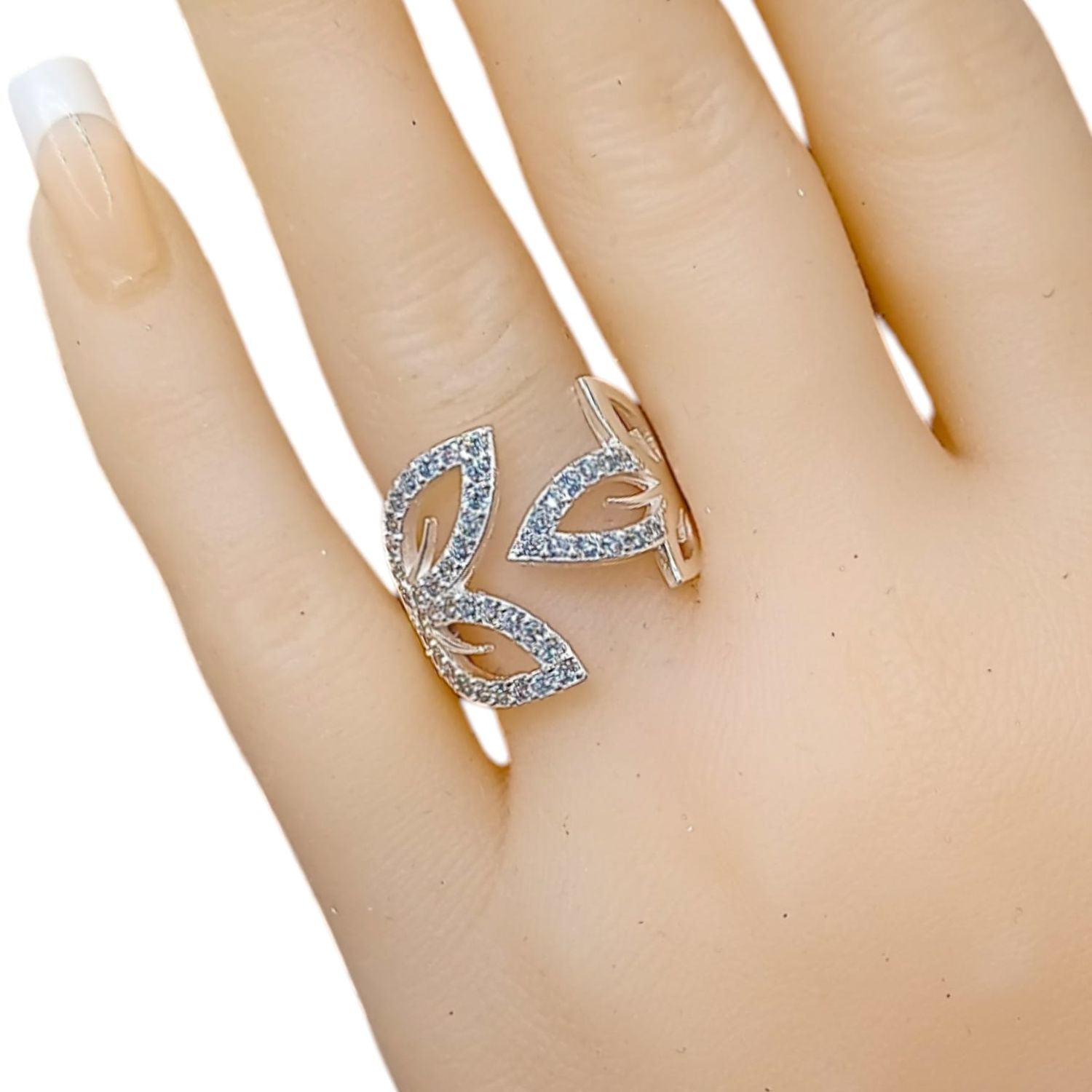 ANILLO HOJAS CON CZ AJUSTABLE PLATA .925