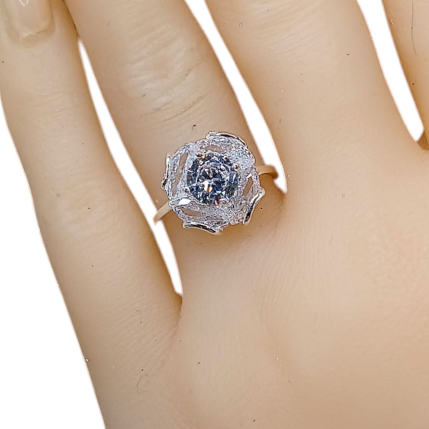 Anillo Rosa de circonia Blanco # 6  PLATA .925