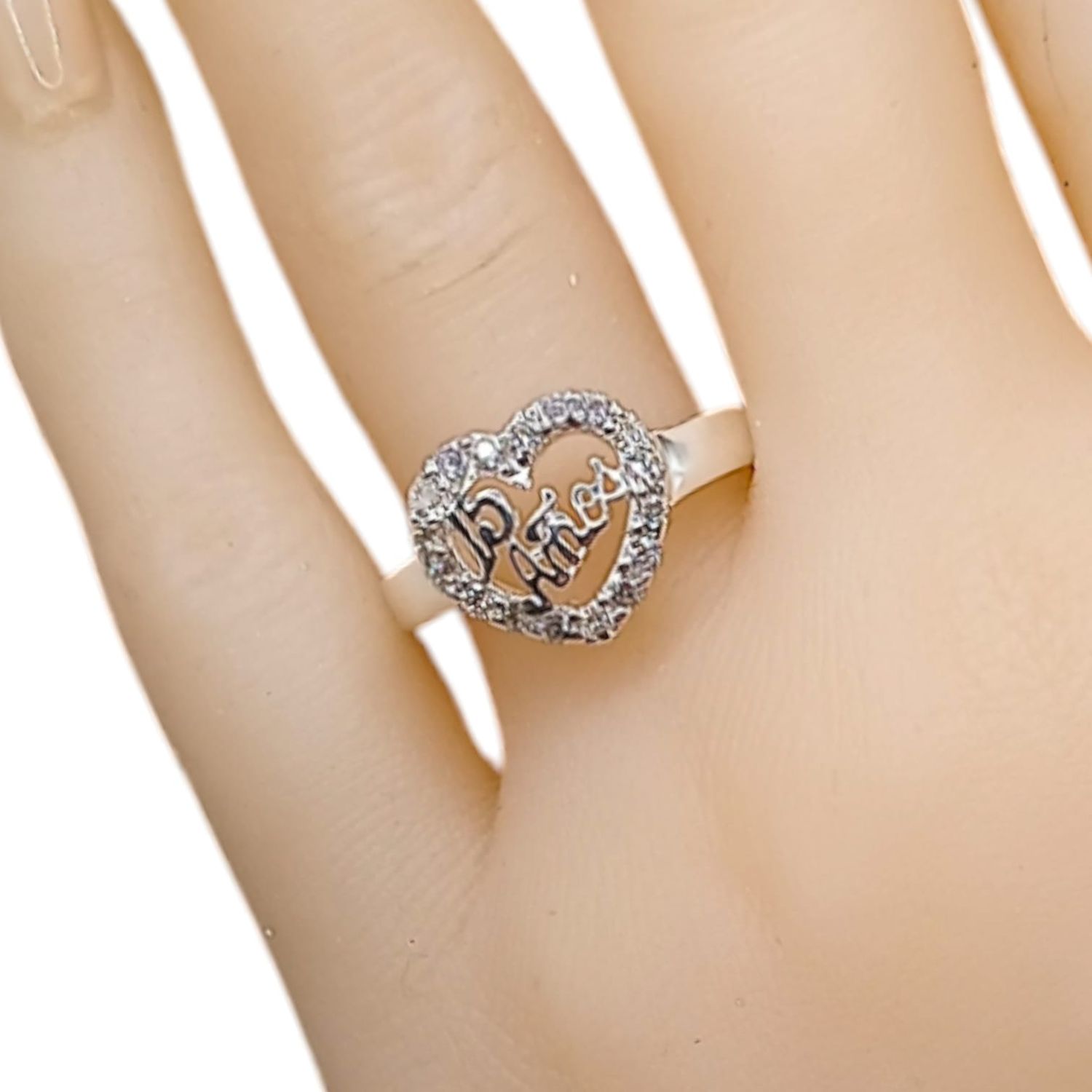 ANILLO CORAZON XV AÑOS CON CZ VARIAS MEDIDAS PLATA .925