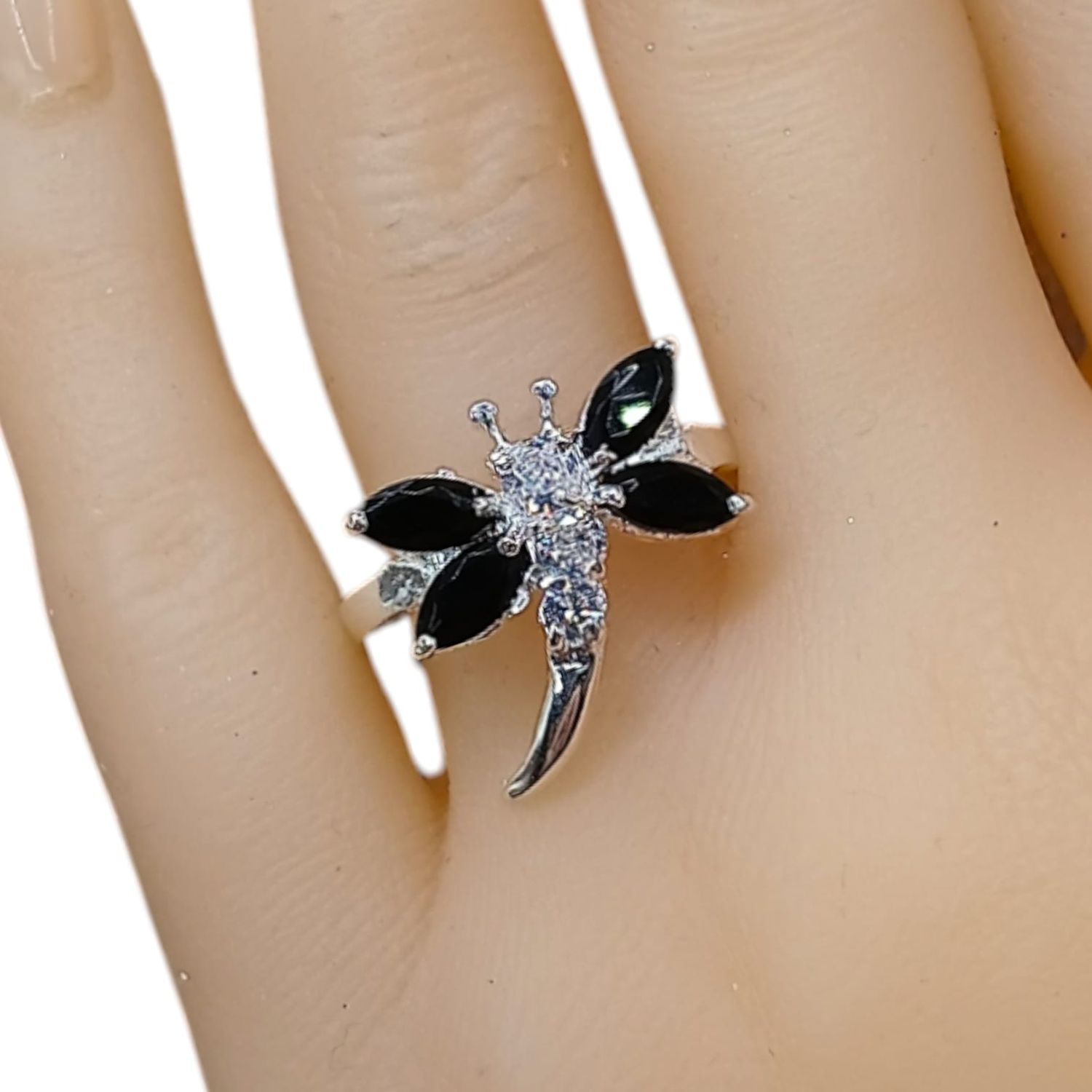 ANILLO LIBELULA CZ NEGRA  PLATA .925