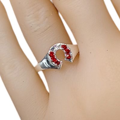 ANILLO HERRADURA DE LA SUERTE CZ ROJA PLATA .925