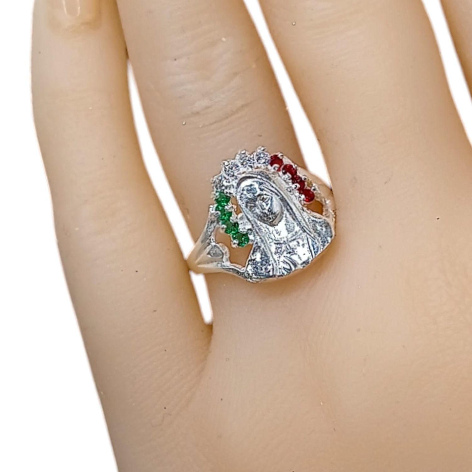 Anillo Virgen de Guadalupe Tricolor PLATA .925