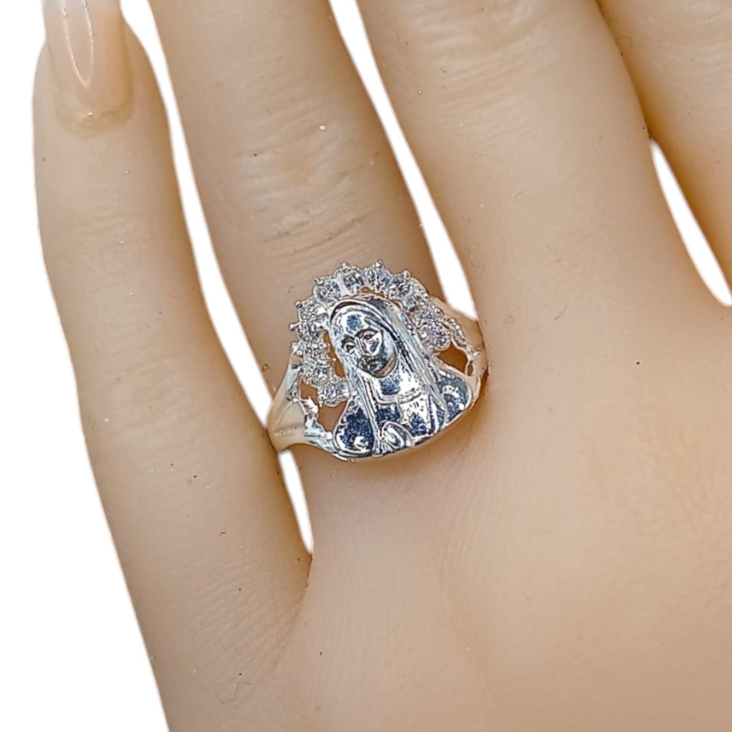 Anillo Virgen de Guadalupe cz blanco PLATA .925