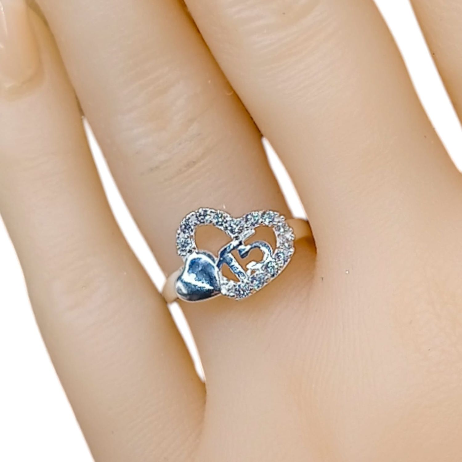 ANILLO CORAZONES XV AÑOS 3 5.5 PLATA .925